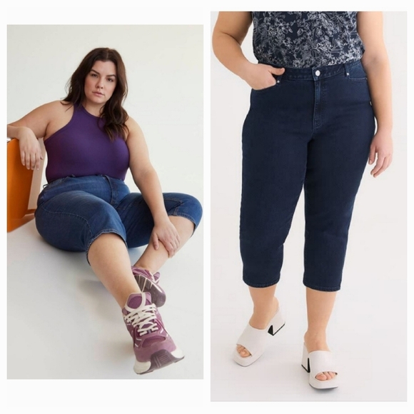 Penningtons Curvy Fit Denim Capri Dark Wash Jeans d/C Plus Size 24 New Summer - Picture 1 of 12